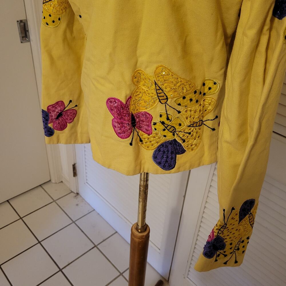 Vintage Embroidered Butterfly Cotton Jacket Anage Yellow Artistic M 36 19x17.5 - Picture 6 of 9